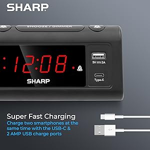 sharp bedside alarms nightstand fast super fast usb charging