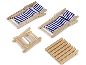 Miniature Beach Chair & Table 3PCS 1:12 Dollhouse Furniture Model Foldable Chairs