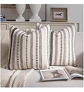Cethom Black Boho Throw Pillow Covers 18x18 Inch Set of 2, Stripe Textured Decorative Couch Pillo...