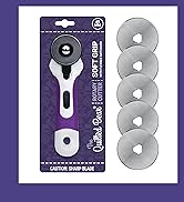 Multiple circular cutting blade attachments shown in product packaging. Text indicates these are quilting or sewing accessories, displayed in purple-bordered retail packaging.
