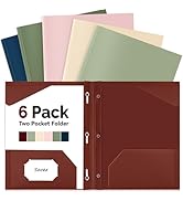 Sooez 6 Pack 2-Pocket Folder with Prongs, Plastic Folders with Pockets and Prongs, Heavy Duty Poc...