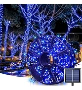 JMEXSUSS 600 LED Blue Solar Christmas Lights, 206.7ft Blue Christmas Lights Outdoor Waterproof, 8...