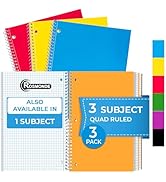 Rosmonde 3 Subject Spiral Notebooks Graph Ruled, 3 Pack, 300 Pages (150 Sheets), 8 x 10-1/2