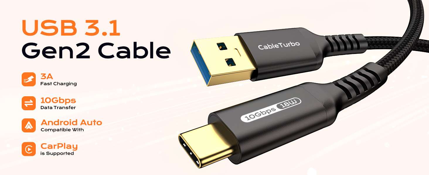 10Gbps USB 3.0 Cable USB 3.1 Gen 2 Cable Compaible with Android Auto & CarPlay