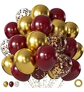 Burgundy and Gold Balloons, 60Pcs 12 Inch Maroon and Gold Balloons with Maroon Metallic Gold Conf...