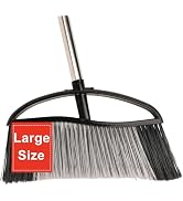 MuLing 15.7" Wide Angle Heavy Duty Broom, All-Surface Outdoor Sweeper with Long Handle & Stiff Br...