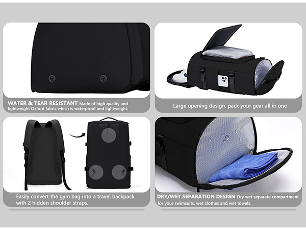 The MIYCOO Weekender Overnight Bag features a ventilated shoe compartment and a wet pocket
