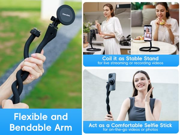 Magnetic Flexible Phone Mount Holder for iPhone 16 15 14 Pro Max & Action Camera