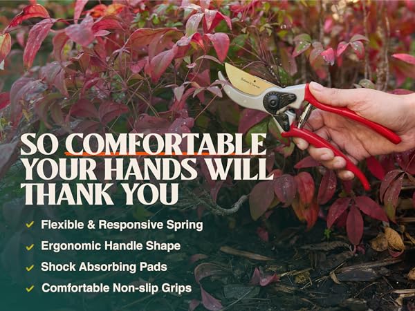 Comfortable bypass garden shears for gardening. Pruners for garden can be used as garden shears