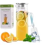 Glass Pitcher, Water Pitcher with Lid,Carafes & Pitchers, Iced Tea Pitcher,Water Carafe with Hand...