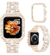 Mosonio Compatible with Bling Apple Watch Band Women 40mm 44mm 41mm 45mm with Shiny Metal Case, F...