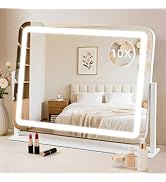 Vanity Mirror with Lights 22"x17", Lighted Makeup Mirror with 10X Magnification 4.5", 3 Color Dim...
