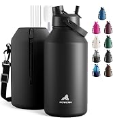 POWCAN 64 oz Insulated Water Bottle for Sports: 2-in-1 Straw & Spout Lid, Leakproof, Carrier Bag,...