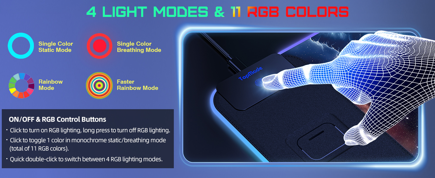 4 light modes & 11 rgb colors