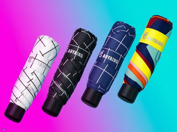 Compact Folding Umbrella, Portable Travel Umbrella, Multiple Colors, Striped and Grid Style