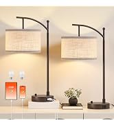 Hikczc Table Lamp for Living Room Bedroom, 23.5" Table Lamps Set of 2 with USB C+A Ports, Bedside...