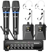 Riworal 4 Channel UHF Wireless Mic Set with Handheld/Bodypack/Headset/Lapel Mics with Bluetooth R...