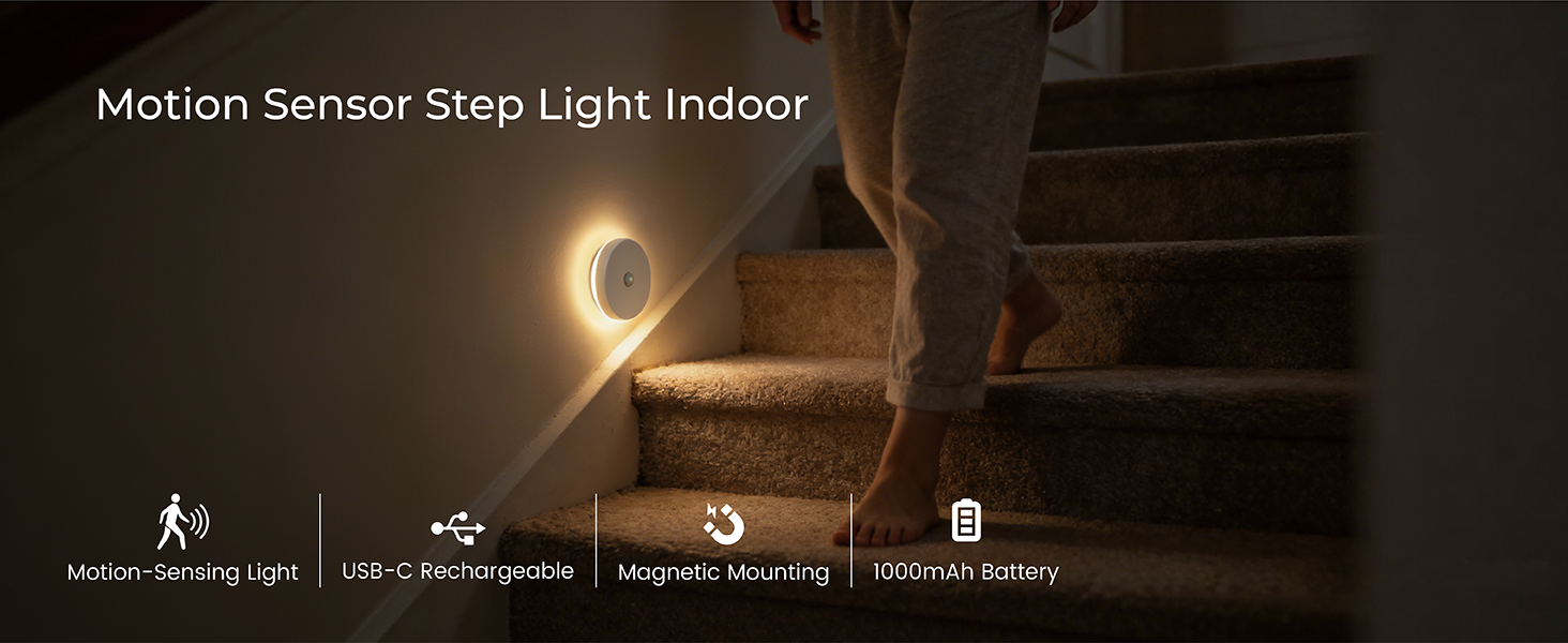 Motion Sensor Night Light for Stair, Battery night light, Magnetic Stick-On LED light
