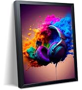 Graffiti Colorful Headphone Wall Art, Funny Cool Gaming Headset Wall Decor Painting, Banksy DJ He...