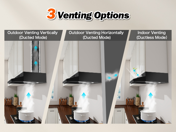 Under cabinet range hood with 3 venting options