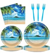 96Pcs Beach Party Plates and Napkins for Summer Tropical Birthday Party Supplies Hawaiian Beach O...