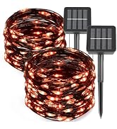 kemooie 2 Pack 100 LED Orange Solar Halloween Lights, 8 Twinkle Modes Waterproof Upgraded Solar P...