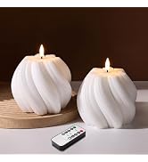 Girimax White Swirl Flameless Candles with Remote, Aesthetic Twirl LED Pillar Candle Housewarming...