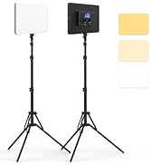 2 Packs LED Video Light with 63" Tripod Stand, QEUOOIY 20W Bi-Color Photography Lighting Kit, Dim...