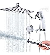G-Promise All Metal 10'' Rain Shower Head with Handheld Built-in Power Wash Mode 3-way Diverter w...