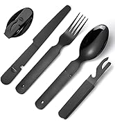 A · HOUSEWARE Black Outdoor Military Flatware 4 in 1 Portable Stainless Steel Spoon Fork Knife an...