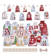 Naler Christmas Advent Calendar 2025, 24 Pieces Christmas Drawstring Fabric Gift Bags Burlap Hang...