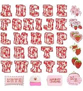 KINGSOW Letters Iron On Patches for Clothing: 62PCS Strawberry Varsity Embroidered Patch for Girl...