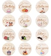 My First Holiday Milestone Cards, 12 Pcs 3D 3.9" Baby First Holiday Wood Sign Monthly Milestones ...