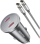 GOYIY USB C Car Charger with 60W Braided USB C Cable 3ft, Mini 60W USB C Fast Charging Cigarette ...