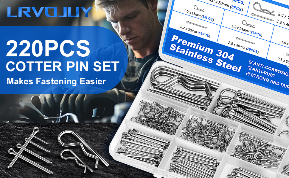 220PCS Cotter Pin Assortment Kit