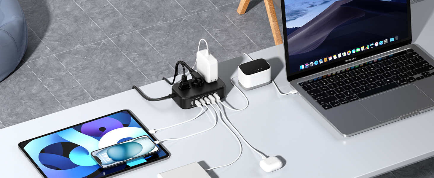 65W USB Power strip with USB-A/ USB-C/AC outlet ports