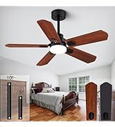 52” wood ceiling fans with light and remote control, silent reversible dc motor, walnut/black 5 b...