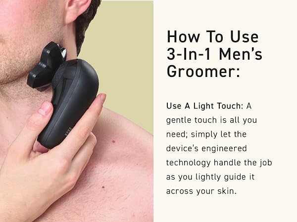 Man using the 3-in-1 Men's Groomer on face showing 'how to' step 3