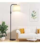 Ambimall Arc Floor Lamp for Living Room with Rotary Switch, Linen Shade | Dimmable, Adjustable He...