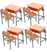 Toyvian Miniature School Desk and Chair Set 4 Pieces Dollhouse Furniture 2X2X1.25In Realistic Cla...