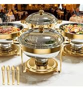 Chafing Dishes for Buffet 4 Pack, 6QT Gold Stainless Steel Round Chafing Dish, Food Warmers Buffe...