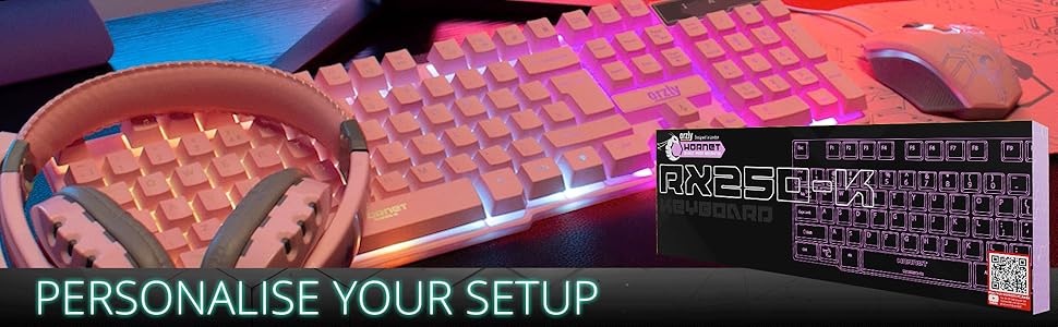 Gaming Keyboard RGB USB Wired Keyboard Designed for PC Gamers, PS4, PS5, Laptop, Xbox, Orzly pink