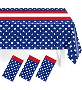 Childom 3 Pcs 4th of July Decorations,Red White and Blue Tablecloth 54"x108" Disposable Plastic T...