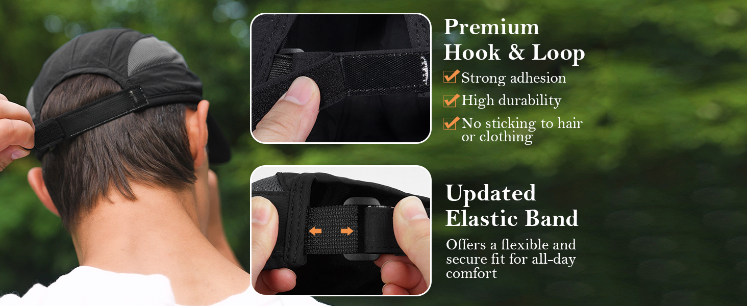 Mens running hat with hook and loop adjustment, fit most adult