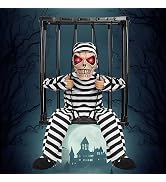 Scary Screaming Skull Cage Prisoner Halloween Decorations Animatronics Pranks, Spirit Talking Hal...