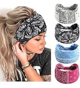 STGDAK Wide Headbands Paisley Print Boho Headbands Stretchy Hair Wraps Knotted Floral Sweatbands ...