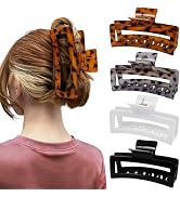5 Inch XL Jumbo Claw Clips for Thick and Long Hair, 4-Pack Oversized Glossy Leopard Rectangle Hai...