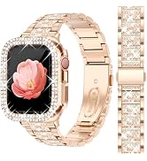 Newlibery Bling Watch Bands with Bling Case for Women Compatible with Apple Watch Band 40mm Elega...