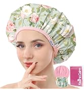 Years calm Shower Caps for Women Reusable Waterproof – Double Layer Elastic Cap with Tropical Bot...