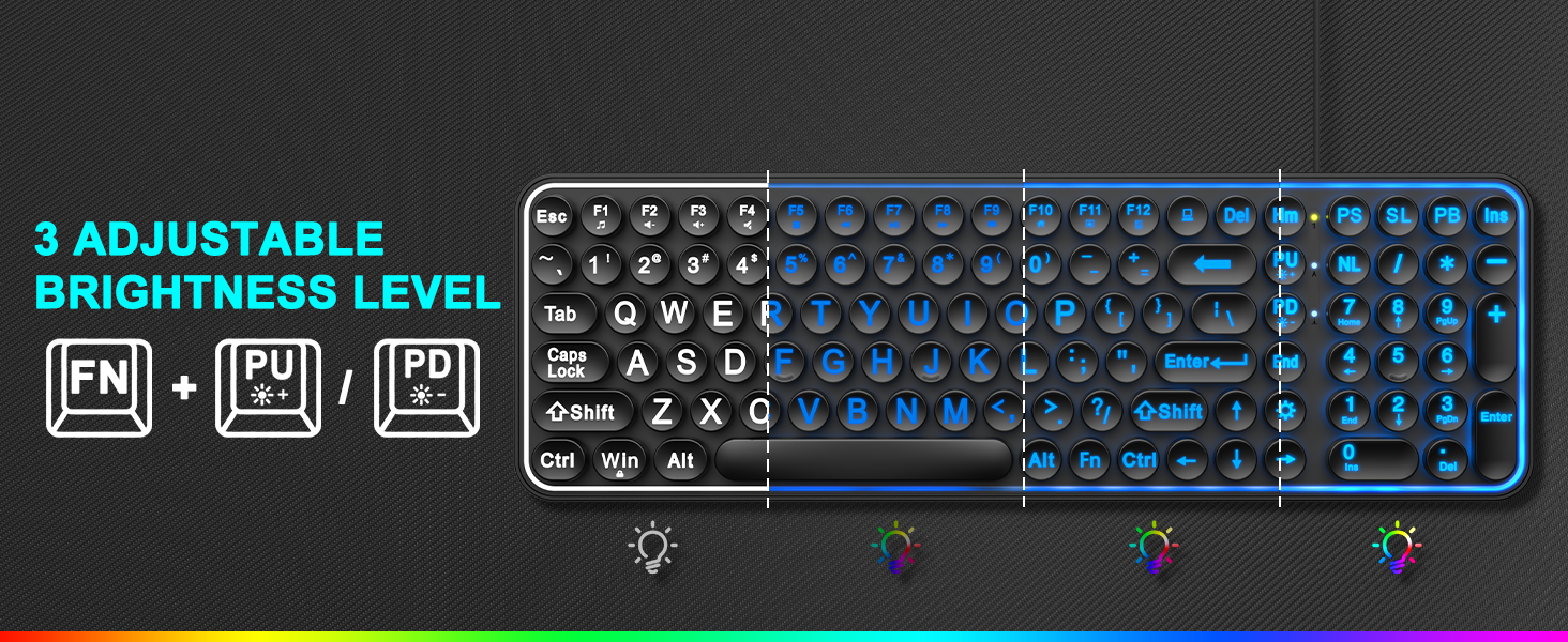 Large Print Backlit Computer Keyboard, Wired Lighted Typewriter Keyboard with 7-Color Backlit